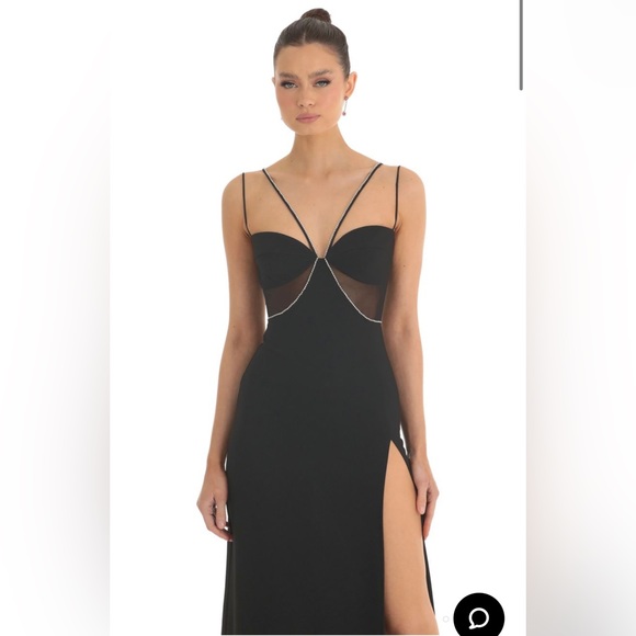 Dorian Rhinestone Crepe Cutout Maxi Dress in Black - Picture 4 of 9